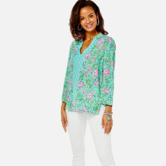 NWT Lilly Pulitzer Luna Bay Tunic Surf Blue Oh Diamond Girl Engineered Size XL - Picture 2 of 9